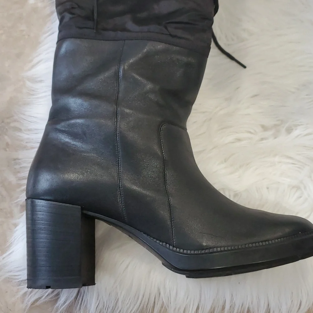 Aquatalia Ishana black leather water proof block heel boots size 11